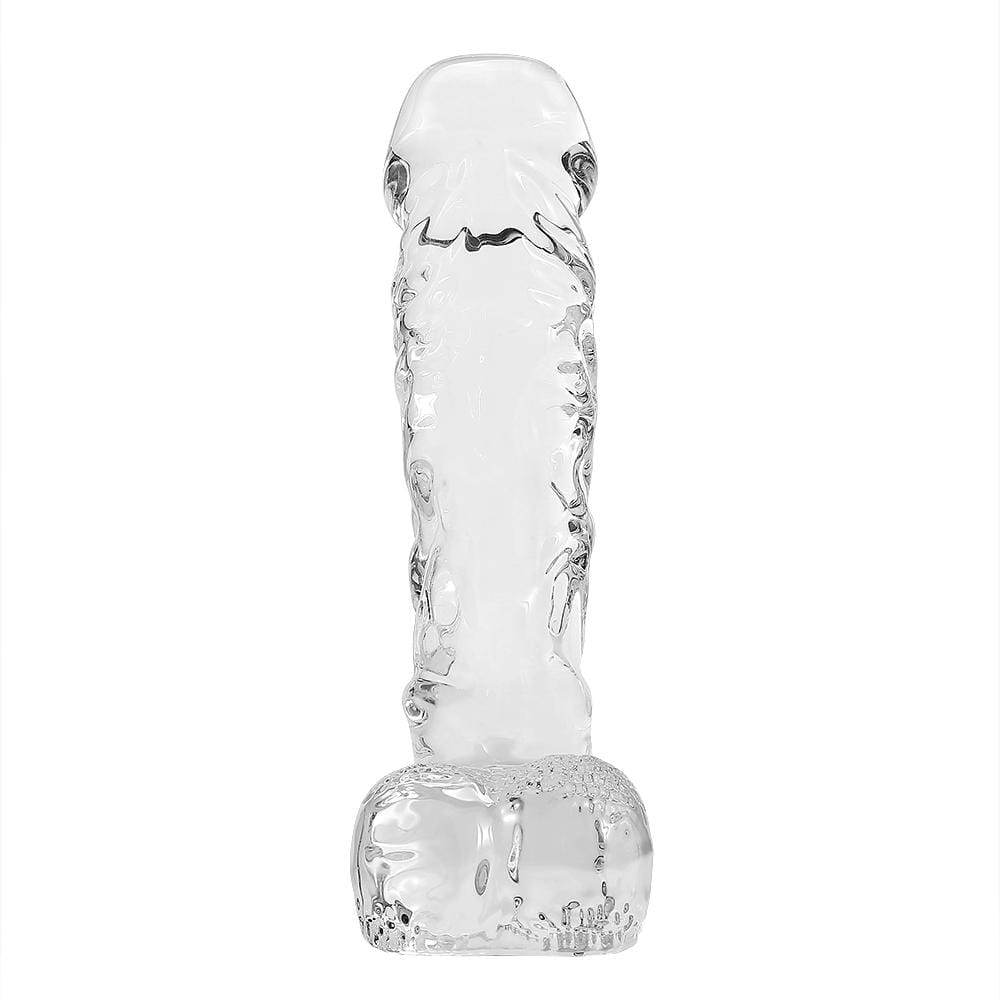 Image of a lifelike clear dildo for visual stimulation.