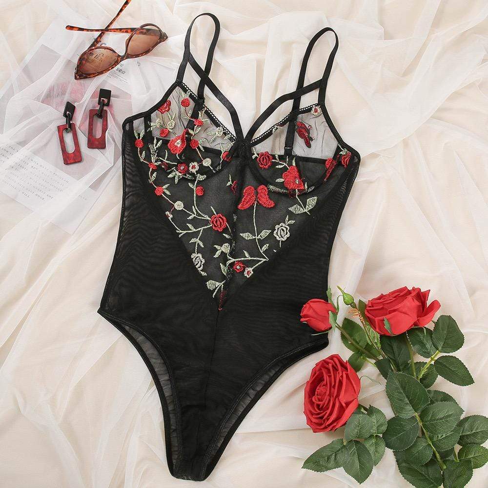 Image of Delicate and seductive floral baby doll lace set