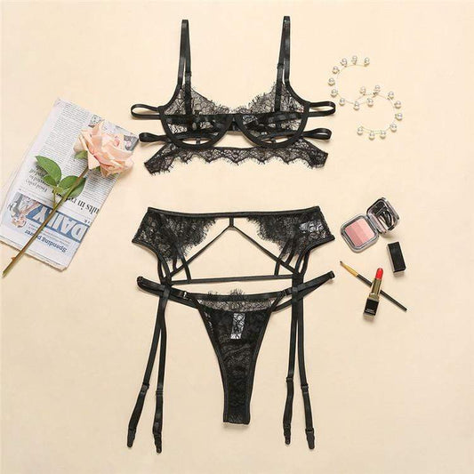 Image of playful and seductive lace bra and thong set