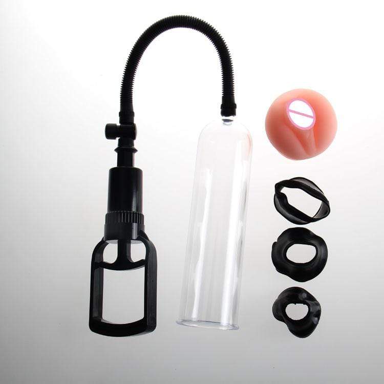Image of a device designed to increase the size of the penis using suction power.
